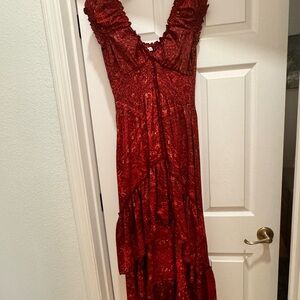Beautiful Red burgundy  dress with a beautiful pattern